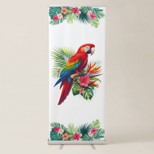 Red macaw tropical floral retractable banner