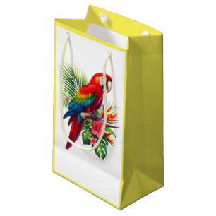 Red macaw tropical floral small gift bag