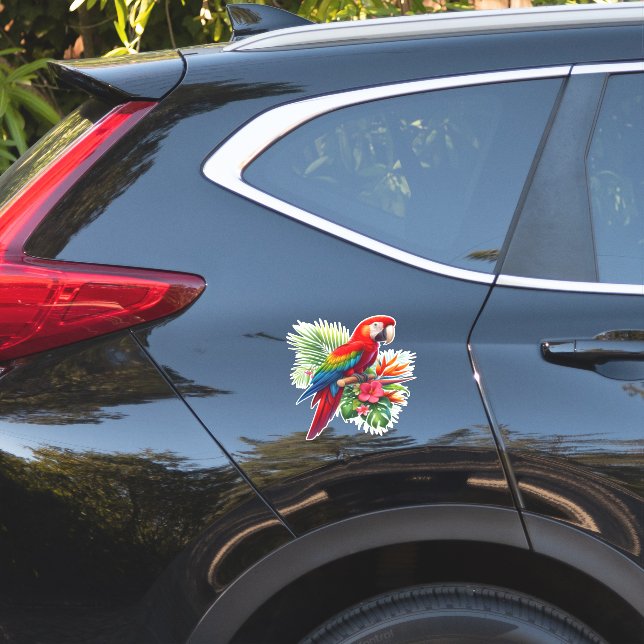 Red macaw tropical floral sticker (Car Side)