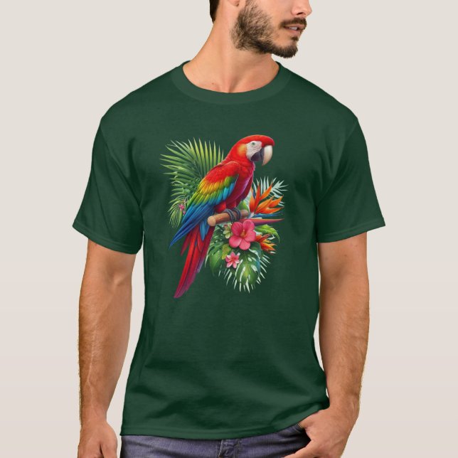 Red macaw tropical floral T-Shirt (Front)