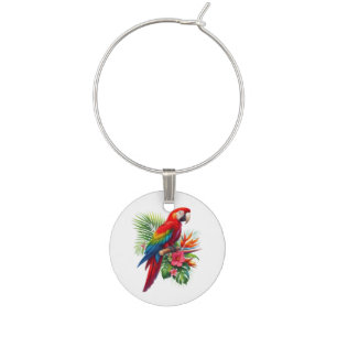 Red macaw tropical floral wine charm