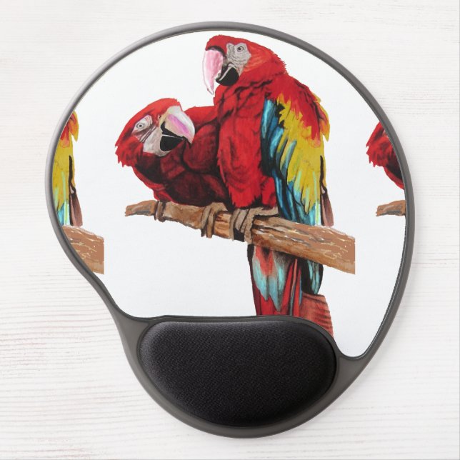Red Macaw Watercolor Computer Mouse Gel Mouse Pad (Front)