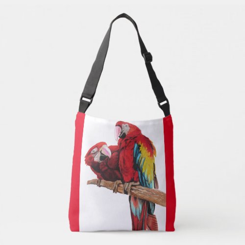 Red Macaw Watercolor Crossbody Bag