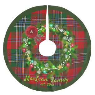 Red MacLean Tartan Wreath Family Name Tree Skirt