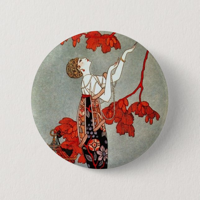 Red Madame Art Deco Design Pinback Button (Front)