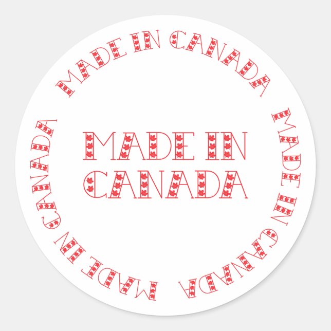 Red Made In Canada Classic Round Sticker (Front)