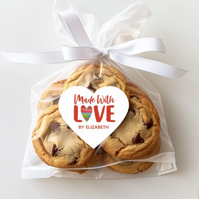 Red Made With Love Heart Sticker (A cute made with love heart shaped sticker. Cute for the Christmas Holidays.)