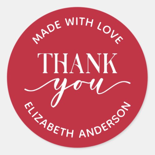 Red Made With Love Thank you Classic Round Sticker