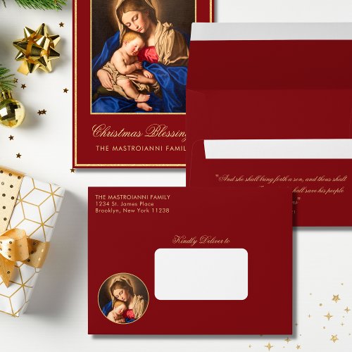 Red Madonna and Child Nativity Religious Christmas Envelope
