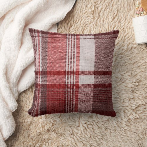 Red Madras Tartan Pattern Texture Throw Pillow