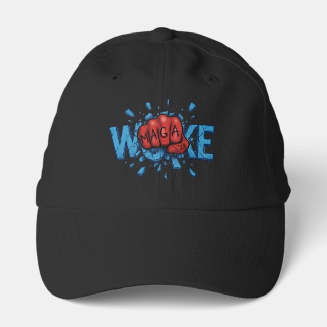 RED MAGA 28 FIST PUNCHES THROUGH WOKE PERFORMANCE CAP (Front)