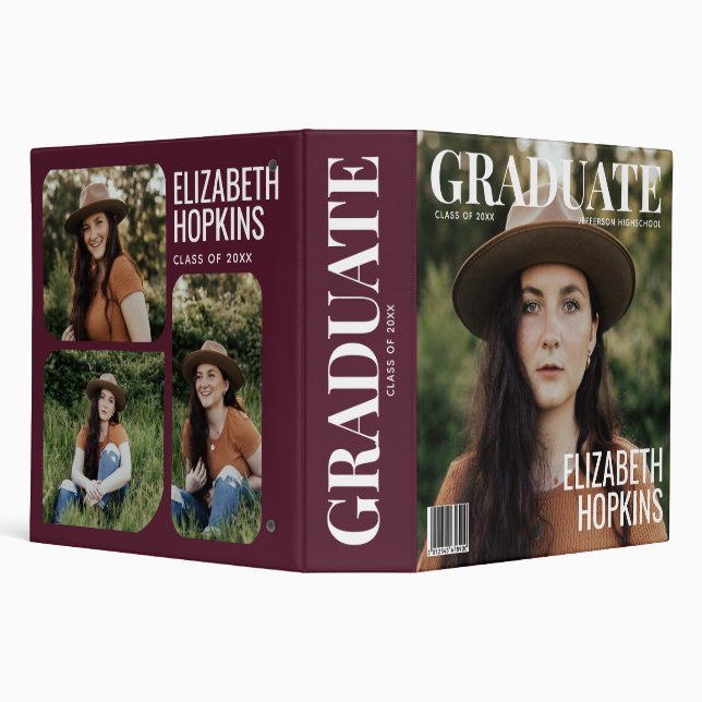Red Magazine Cover Photo Graduation  3 Ring B 3 Ring Binder (Background)