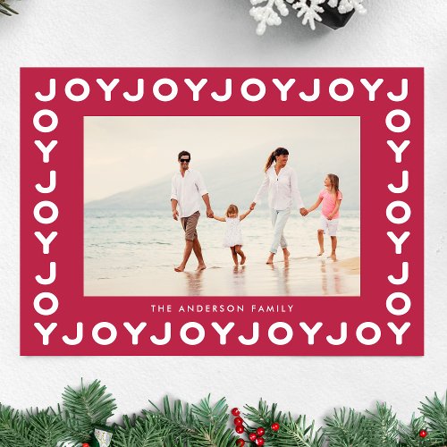 RED Magenta JOY  Christmas Photo Frame Holiday Card