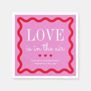 Red Magenta Love is in the Air Wavy Square Napkins