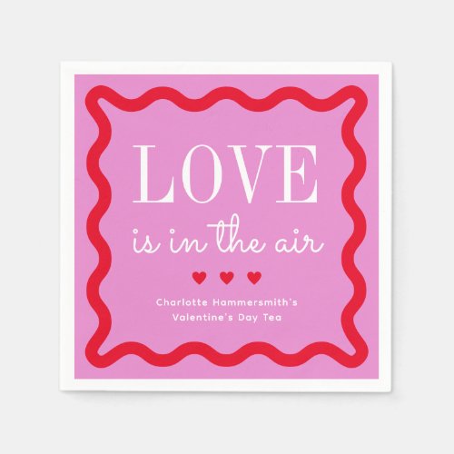 Red Magenta Love is in the Air Wavy Square Napkins