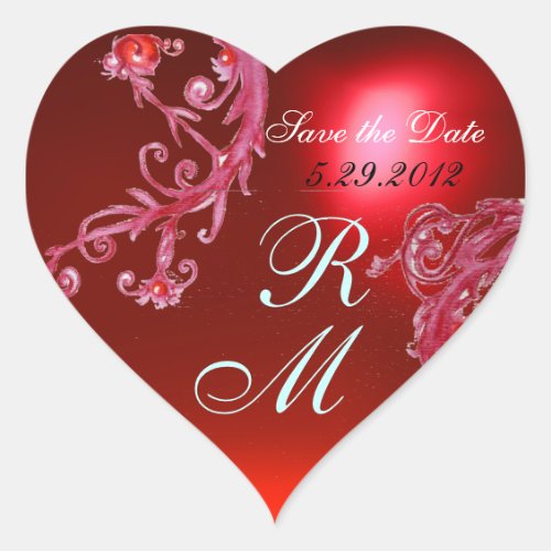 RED MAGIC BERRIES HEART MONOGRAM WEDDING PARTY HEART STICKER