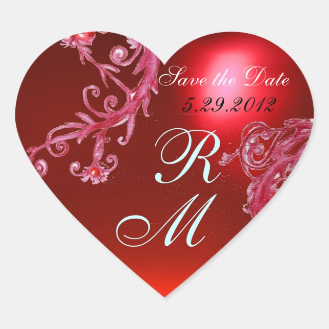 RED MAGIC BERRIES HEART MONOGRAM ,WEDDING PARTY STICKER (Front)