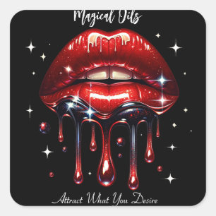 Red Magical Lips Attract your Deepest Desires Square Sticker