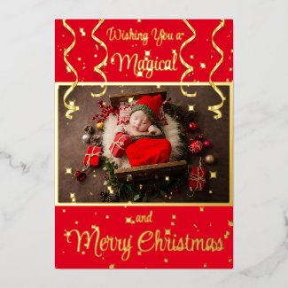Red Magical Photo Merry Christmas Greeting