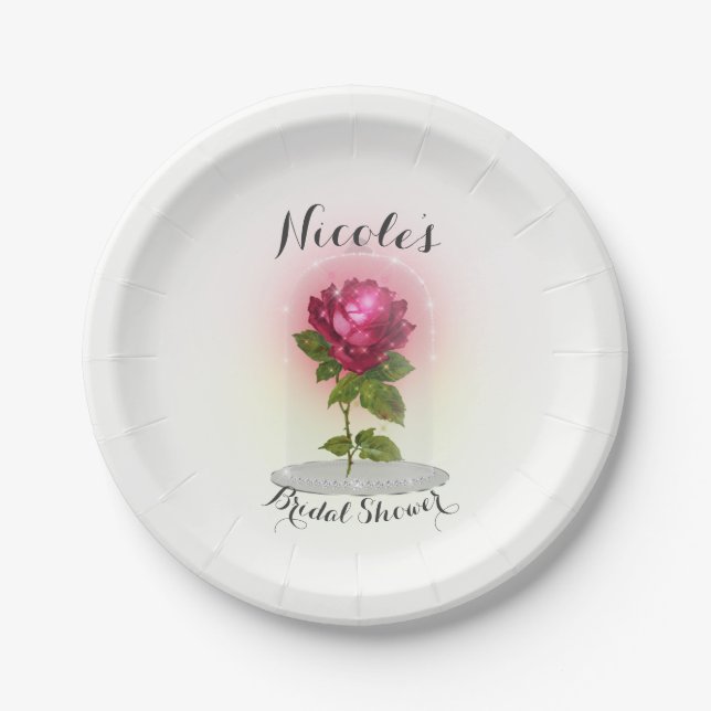 Red Magical Red Rose Birthday Party Custom Paper Plates (Front)