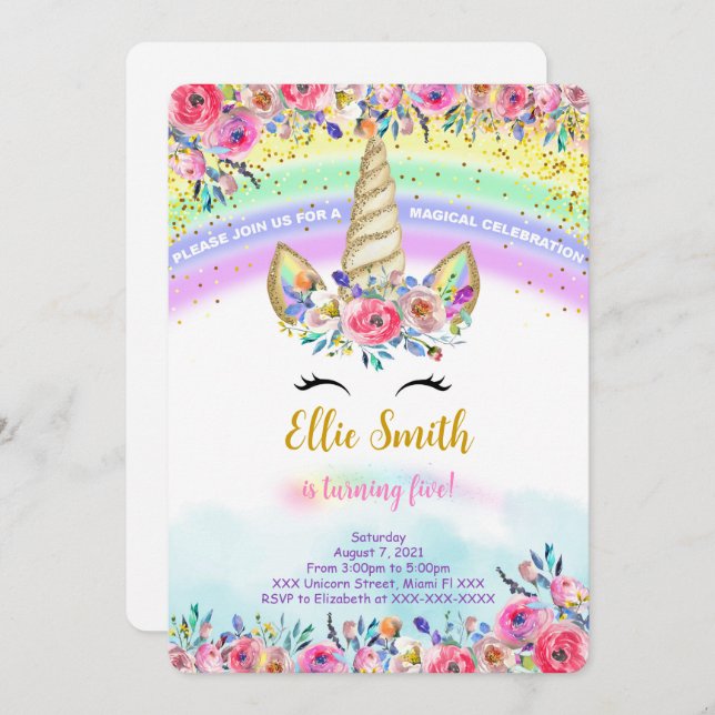 Red Magical Unicorn Invitation (Front/Back)