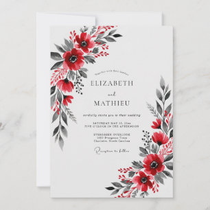 Red Magnificent Botanical Winter Wedding Invitation