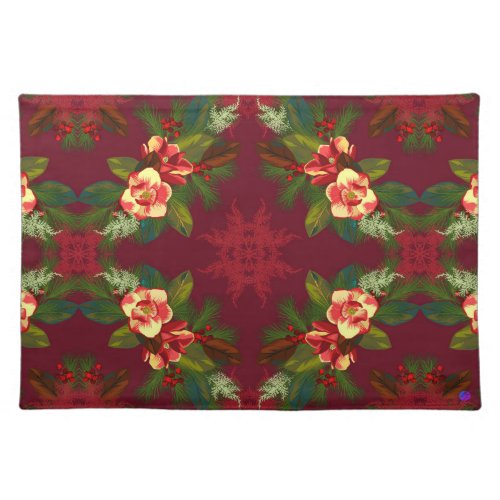 Red Magnolia Christmas Floral Placemat