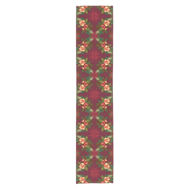 Red Magnolia Christmas Floral Print Table Runner (Front)