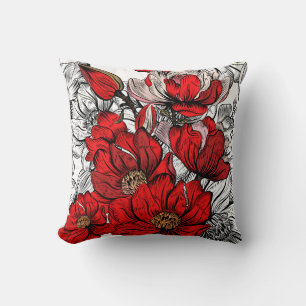 Red Magnolia flowers Throw Pillow