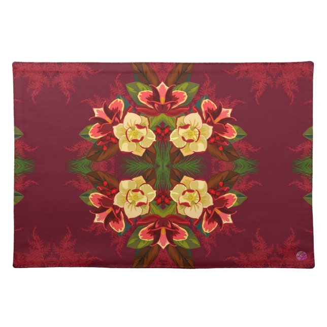Red Magnolia Large Christmas Print Placemat (Front)