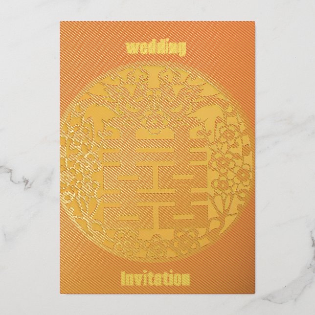 Red magpie happy word paper cutting foil invitation (Front)