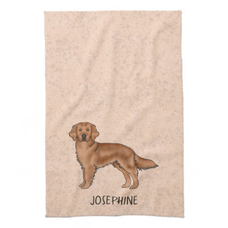 Red Mahogany Golden Retriever Dog With Custom Name Kitchen Towel