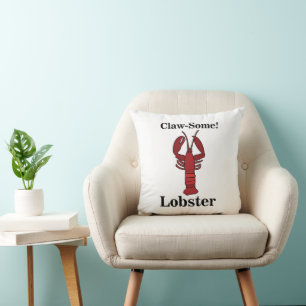 Red Maine Lobster Seafood Coastal Beach Throw Pillow