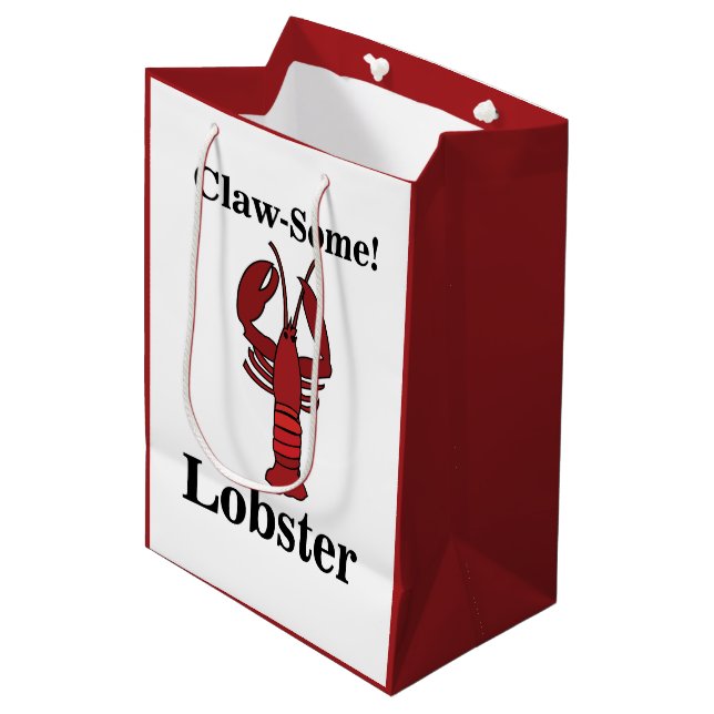 Red Maine Lobster Seafood Summer Beach Medium Gift Bag (Front Angled)