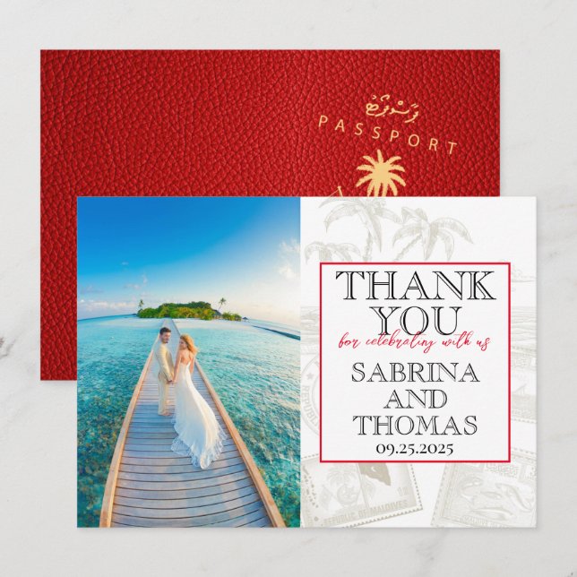 Red Maldives Wedding Photo Thank You (Front/Back)
