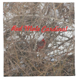Red Male Cardinal in Snow Cloth Napkins Set of 4