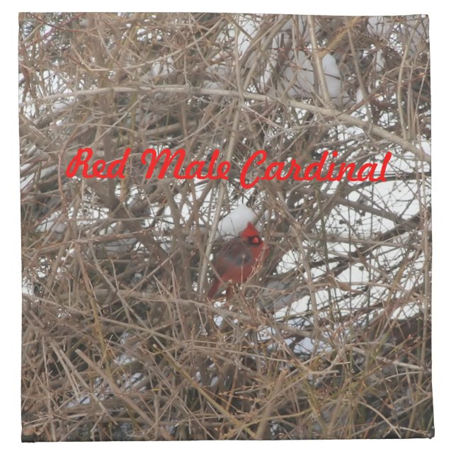 Red Male Cardinal in Snow Cloth Napkins Set of 4 (Front)