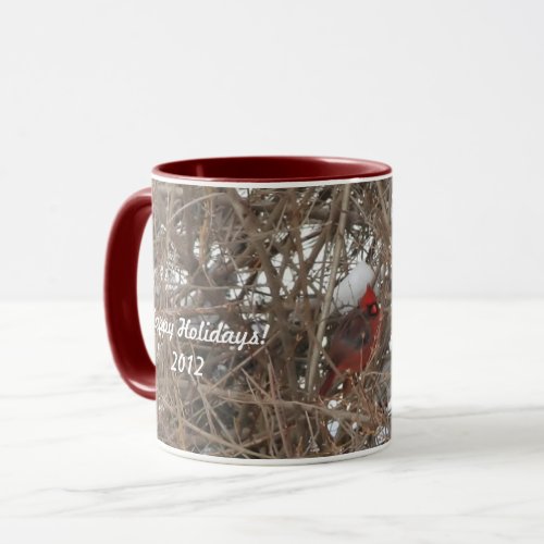 Red Male Cardinal in Winter Snow Mug