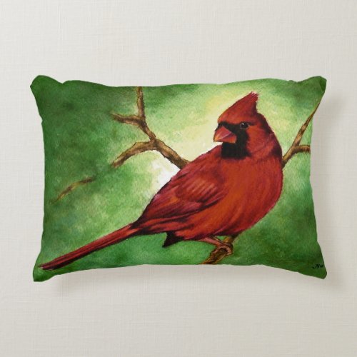 Red male CARDINAL on a branch Accent Pillow