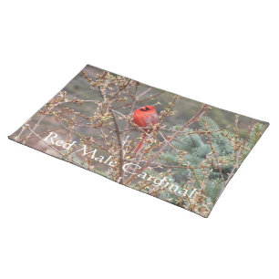 Red Male Cardinal on Hedges Placemat