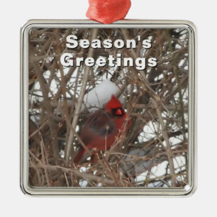 Red Male Cardinal Winter Snow Metal Ornament