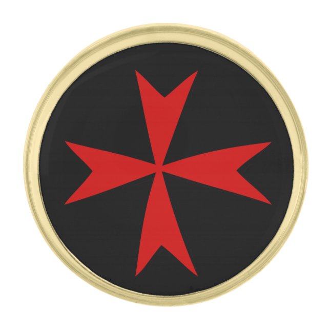 Red Maltese Cross, St. John, Malta flag symbol Gold Finish Lapel Pin (Front)
