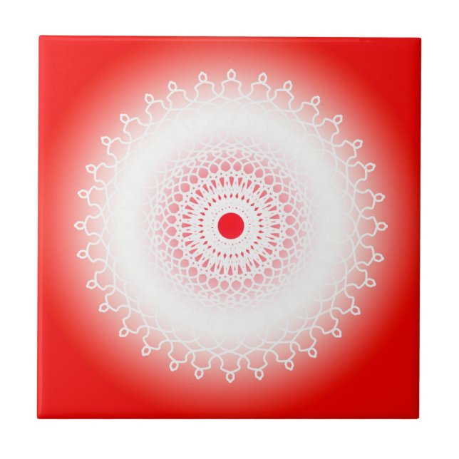 Red Mandala Ceramic Tile (Front)