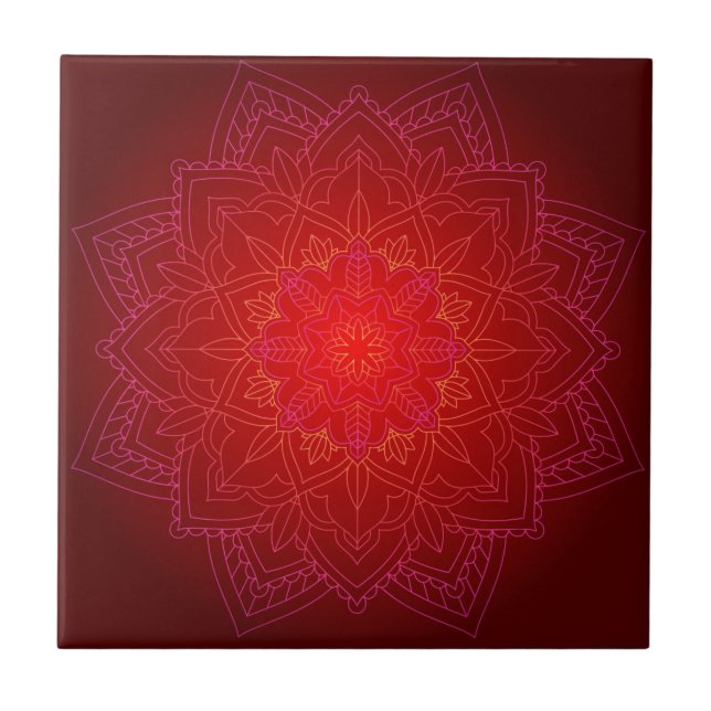 Red Mandala Ceramic Tile (Front)