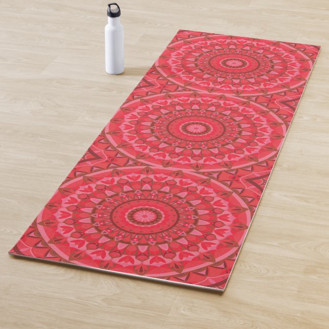 Red Mandala Full Pattern Boho Warm Meditation Cozy Yoga Mat (In Situ)