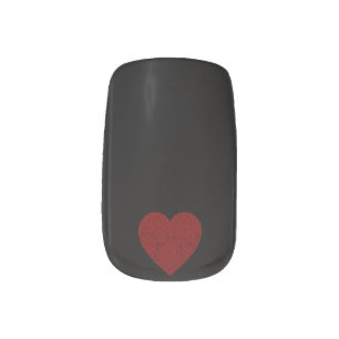 Red Mandala Heart on Black Minx Nail Art