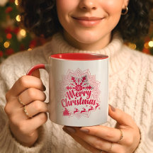 Red Mandala Snowflake & Santa Sleigh Christmas