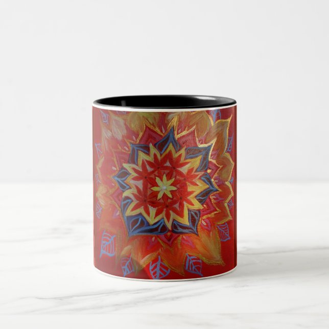 Red Mandala  Two-Tone Mug (Center)