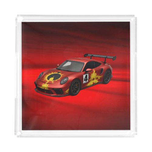 Red Mandelbrot Race Car Acrylic Tray