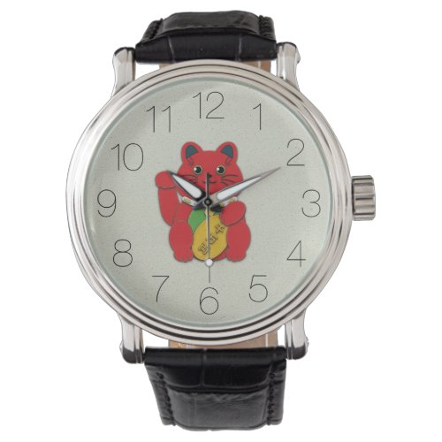 Red Maneki_Neko Attracting Success clock Watch